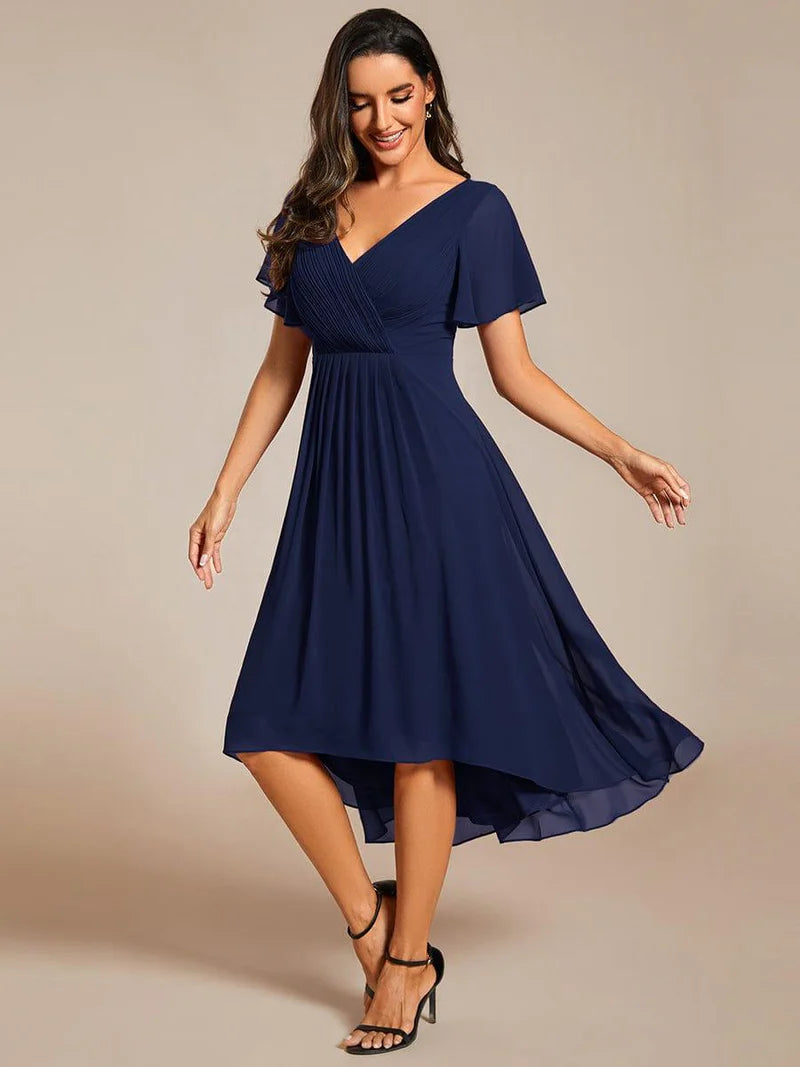 Faye | Asymmetrical Hem Pleated Chiffon Dress