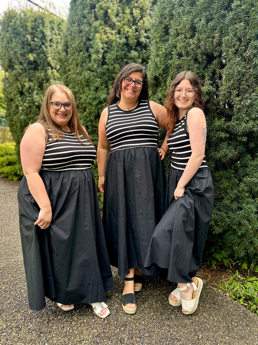 Emilia | Cotton Maxi Dress With Knit Top | Black