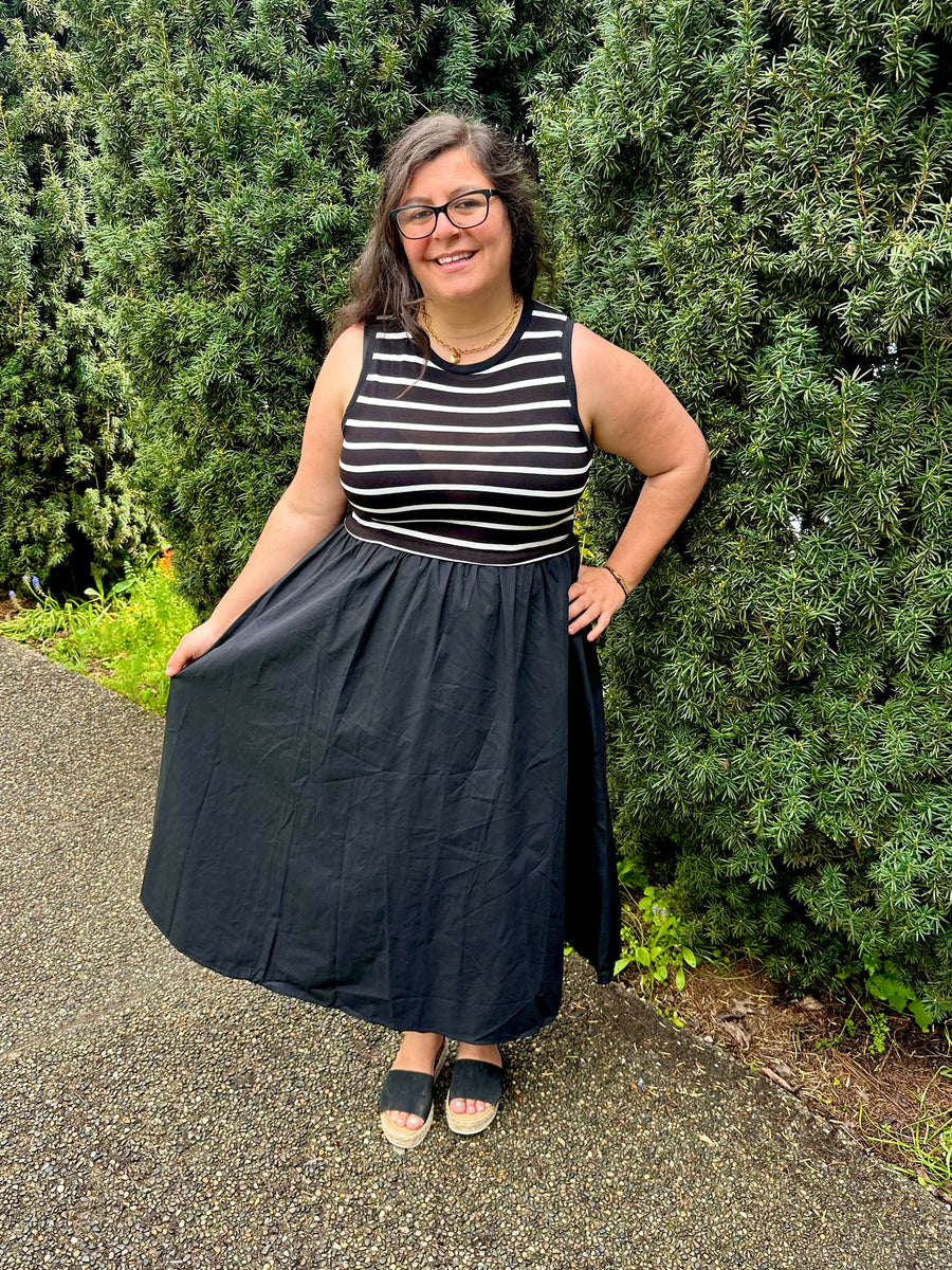 Emilia | Cotton Maxi Dress With Knit Top | Black