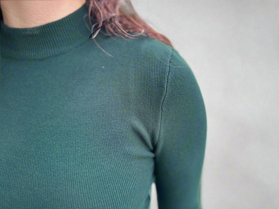 Bella Mock Neck Sweater Knit Top | Hunter Green