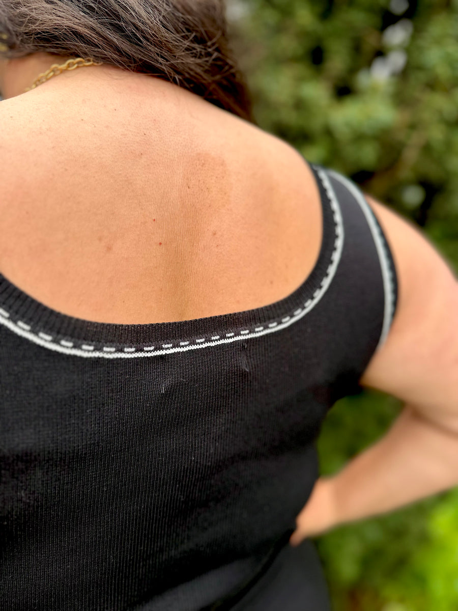 Lottie Contrast Line Stitch Detail Knit Tank | Black