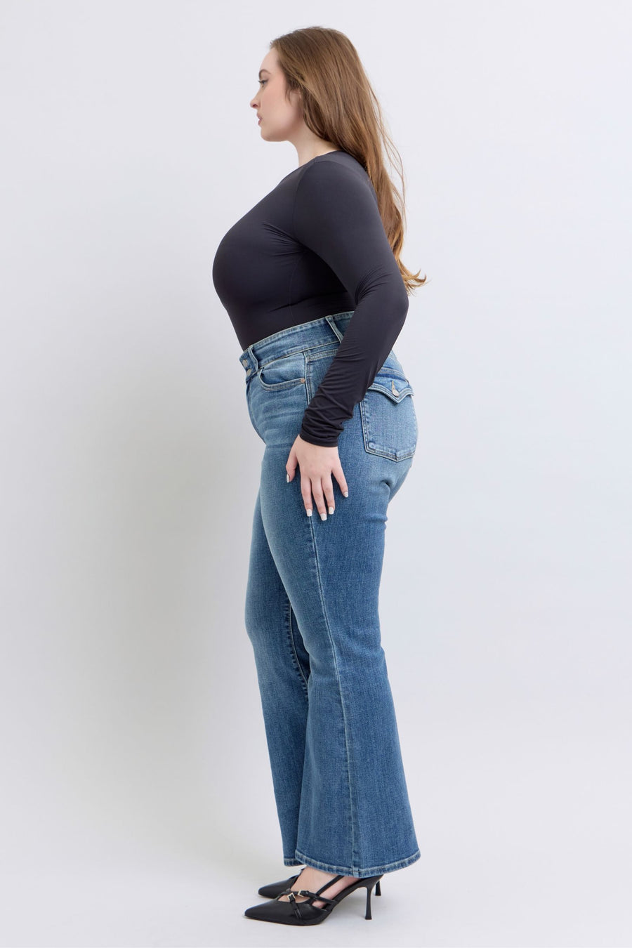 Halftime Show | High Waist Two Button Flare Jeans with Tint (Judy Blue Style 82630)