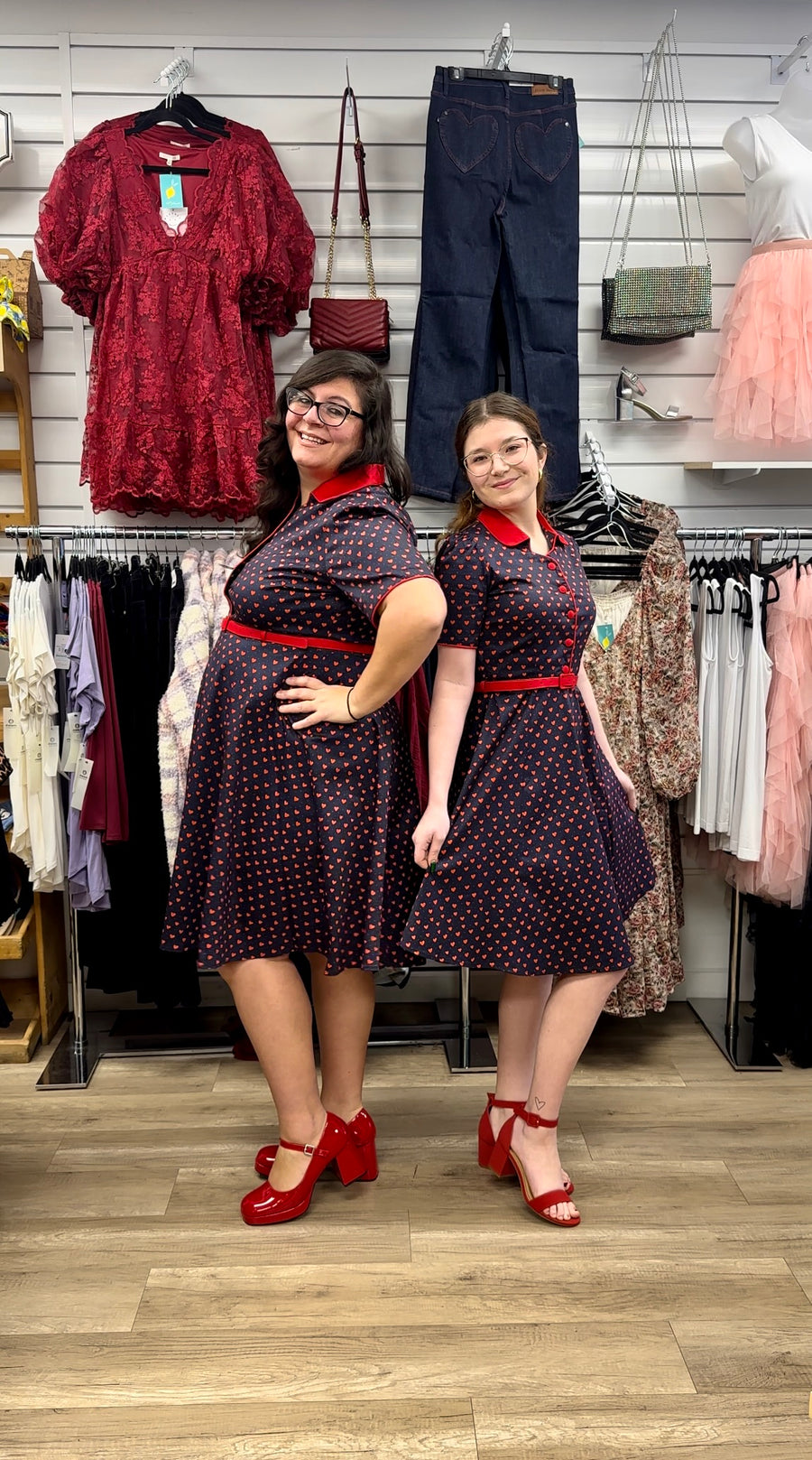 Penelope | Rockabilly Shirt Dress | Navy Blue With Hearts