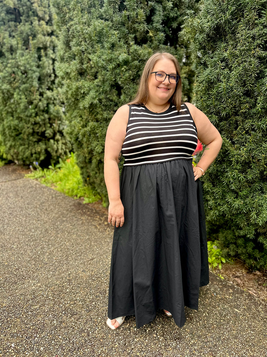 Emilia | Cotton Maxi Dress With Knit Top | Black