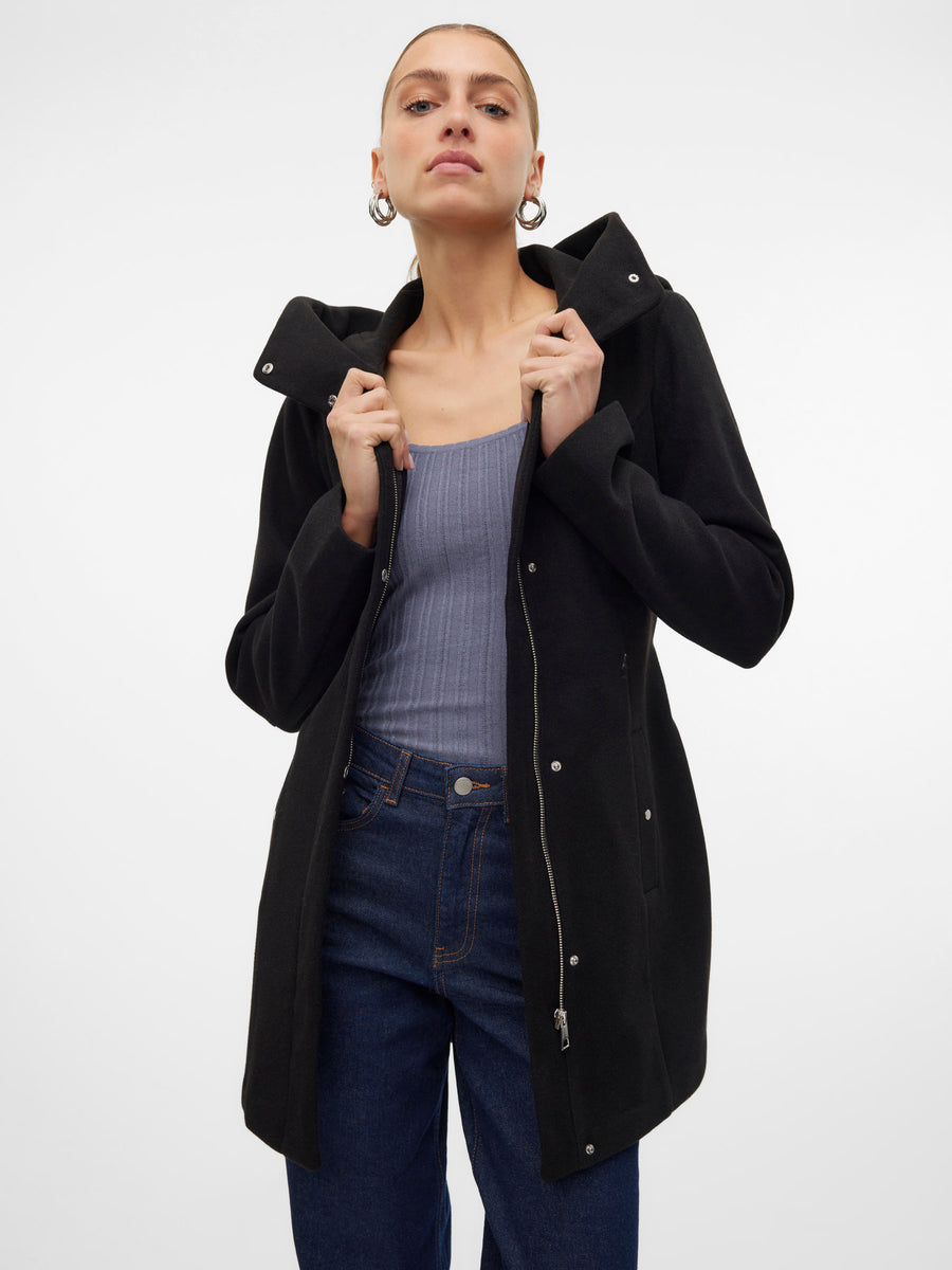 Popliva | High Neck Belted Jacket | Black