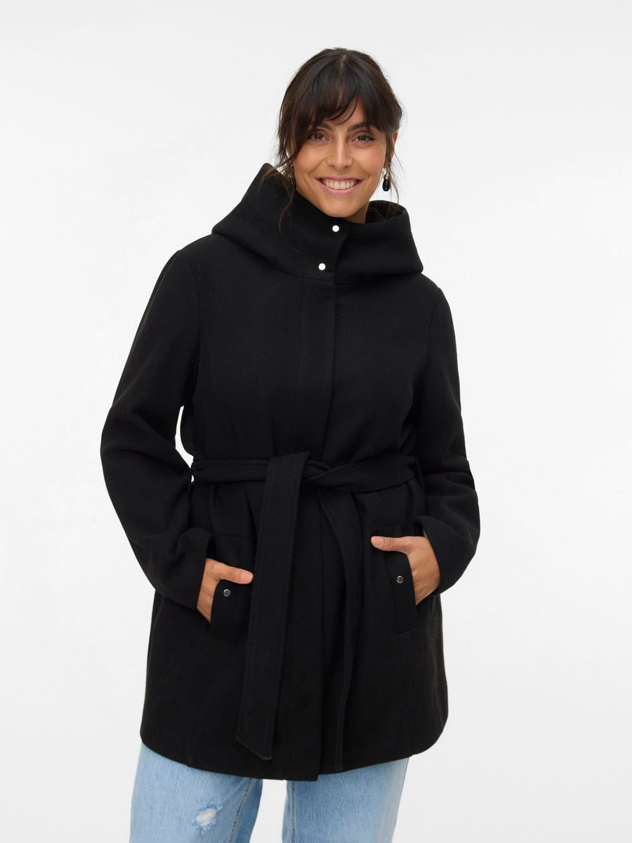 Popliva | High Neck Belted Jacket | Black