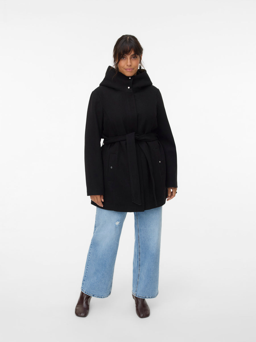 Popliva | High Neck Belted Jacket | Black