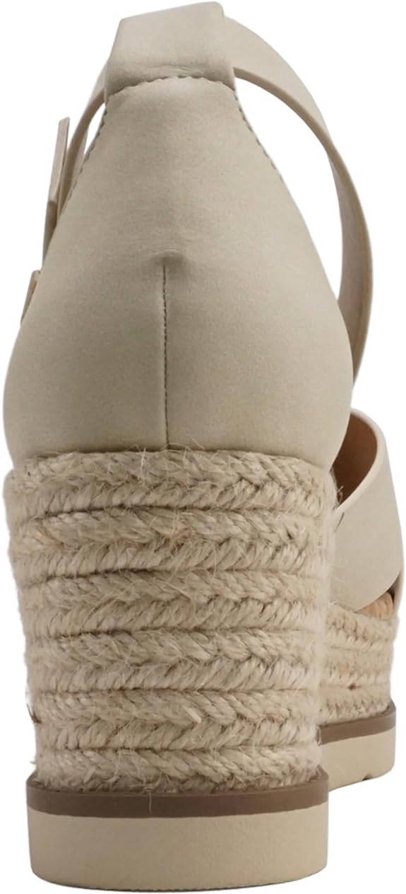 Fabian | Crisscross Band Platform Espadrille Wedge Sandals with Adjustable Ankle Strap | Light Beige *FINAL SALE*