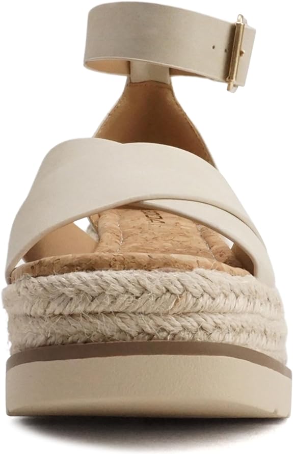 Fabian | Crisscross Band Platform Espadrille Wedge Sandals with Adjustable Ankle Strap | Light Beige *FINAL SALE*