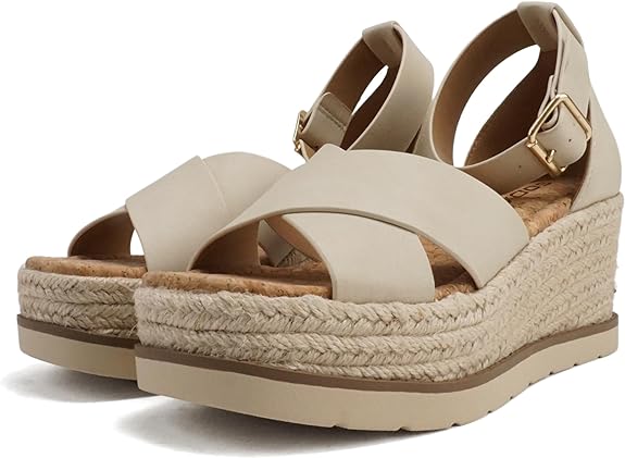 Fabian | Crisscross Band Platform Espadrille Wedge Sandals with Adjustable Ankle Strap | Light Beige *FINAL SALE*