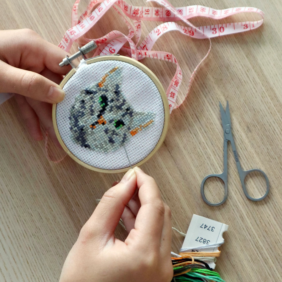 Mini Cross Stitch Embroidery Kit | Tabby Cat
