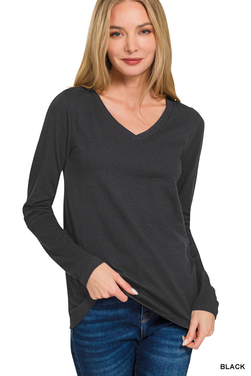 Anette | Cotton Long Sleeve T-Shirt | Black