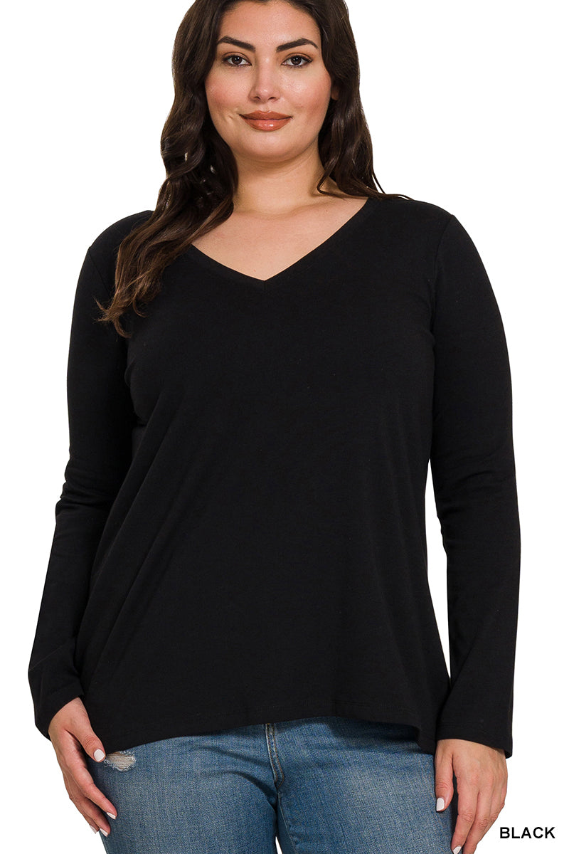 Anette | Cotton Long Sleeve T-Shirt | Black