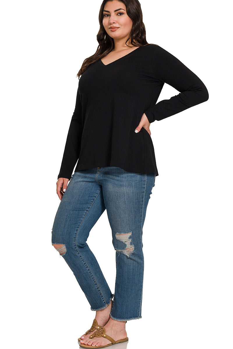 Anette | Cotton Long Sleeve T-Shirt | Black