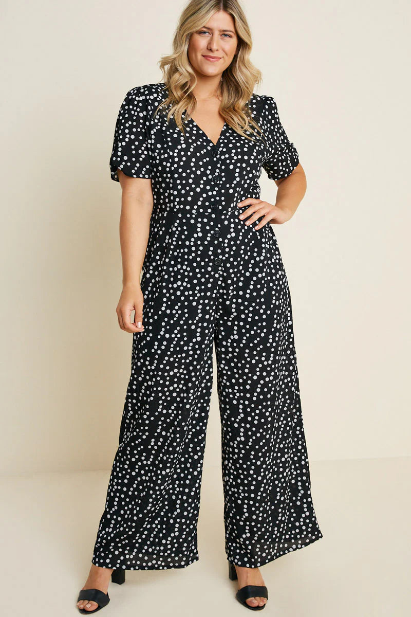 Annie | Button Down Polka Dot Jumpsuit