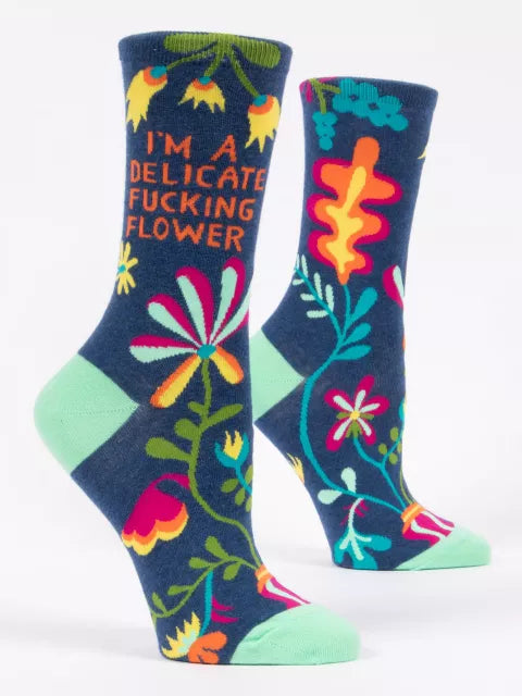 I'm A Delicate F*cking Flower | Women's Crew Socks | Blue Q
