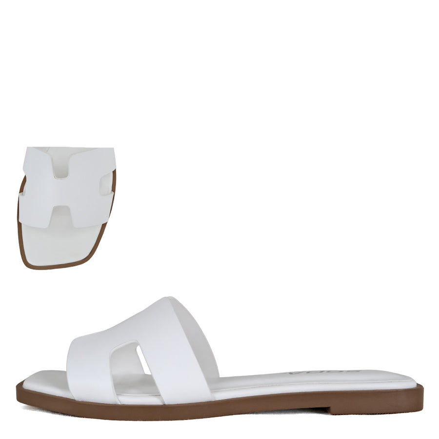 Knit | Square Toe Slip-On Sandals | White