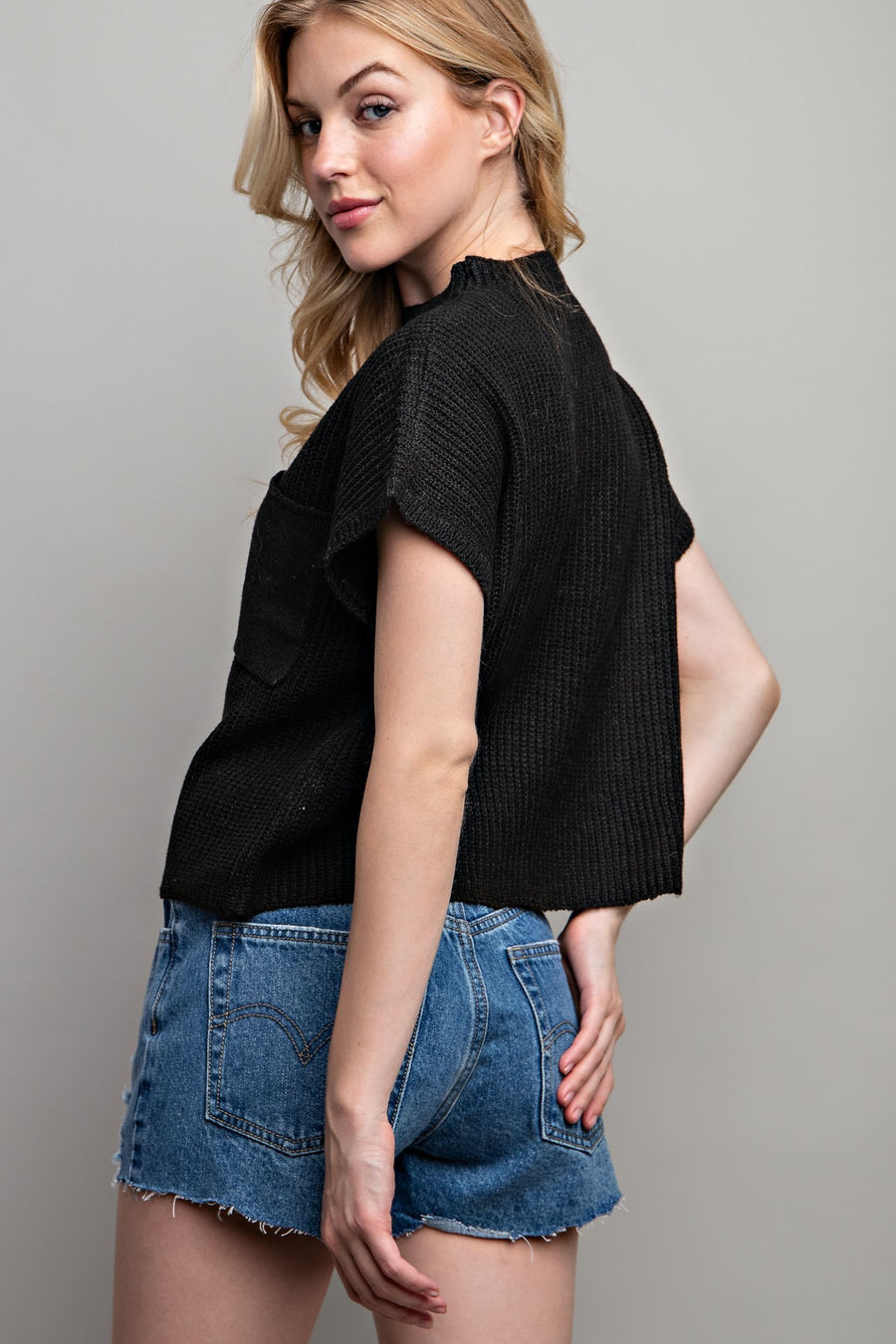 Leah | Drop Shoulder Rib Knit Sweater Top | Black