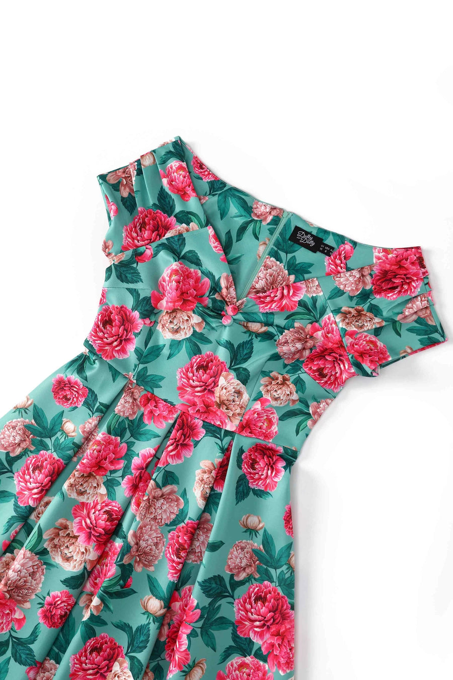 Lily | Pink Peony Off Shoulder Swing Dress | Mint Green