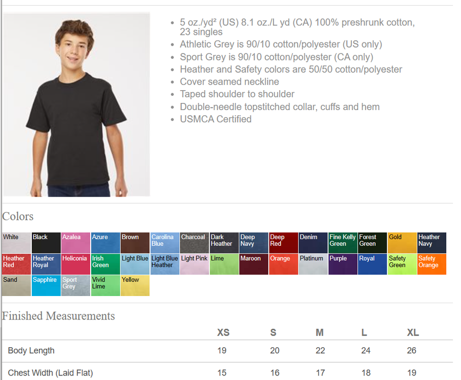 Youth Size Chart