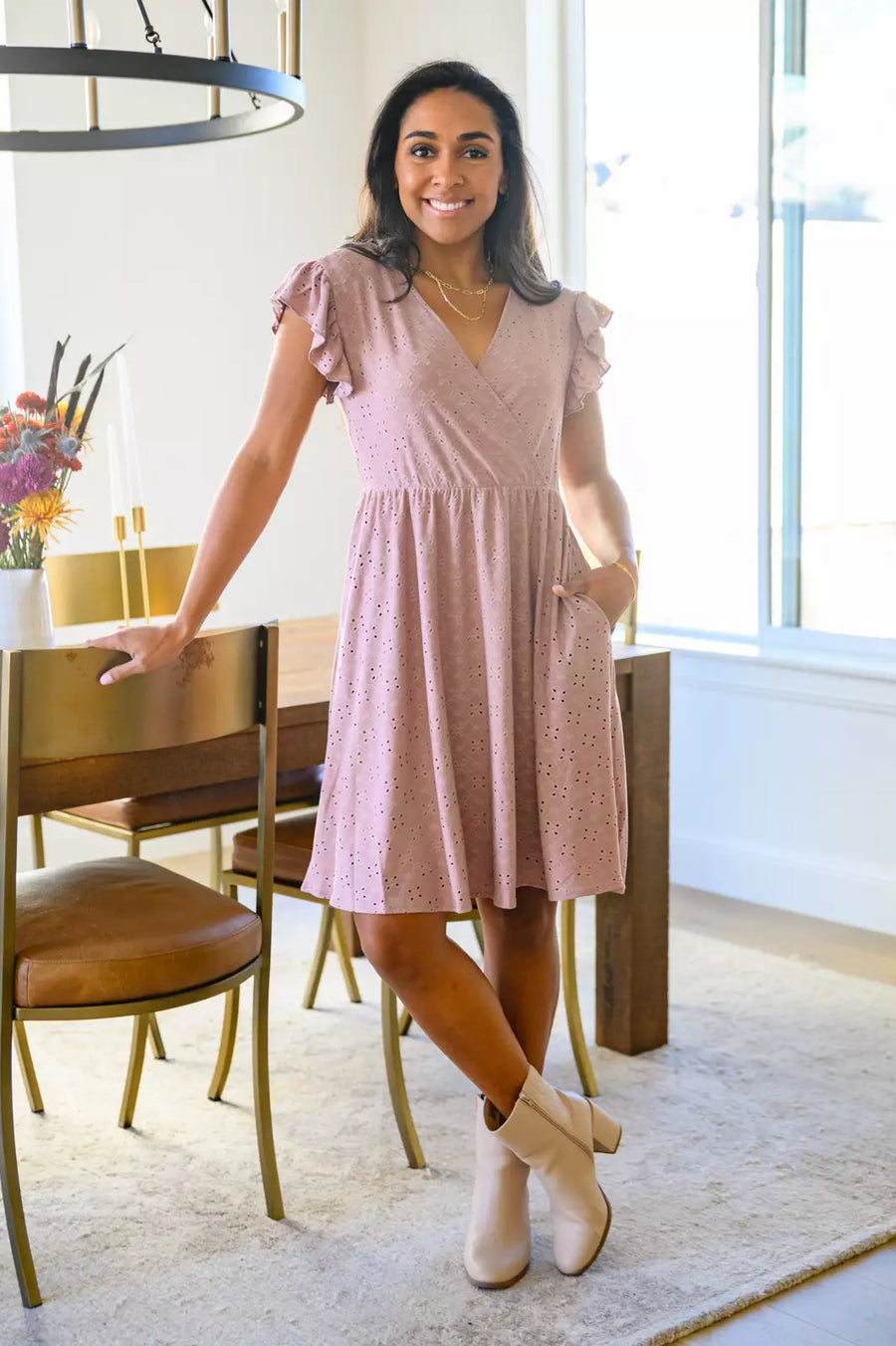 Summer Breeze | Eyelet Dress with Pockets - Mauve *FINAL SALE*
