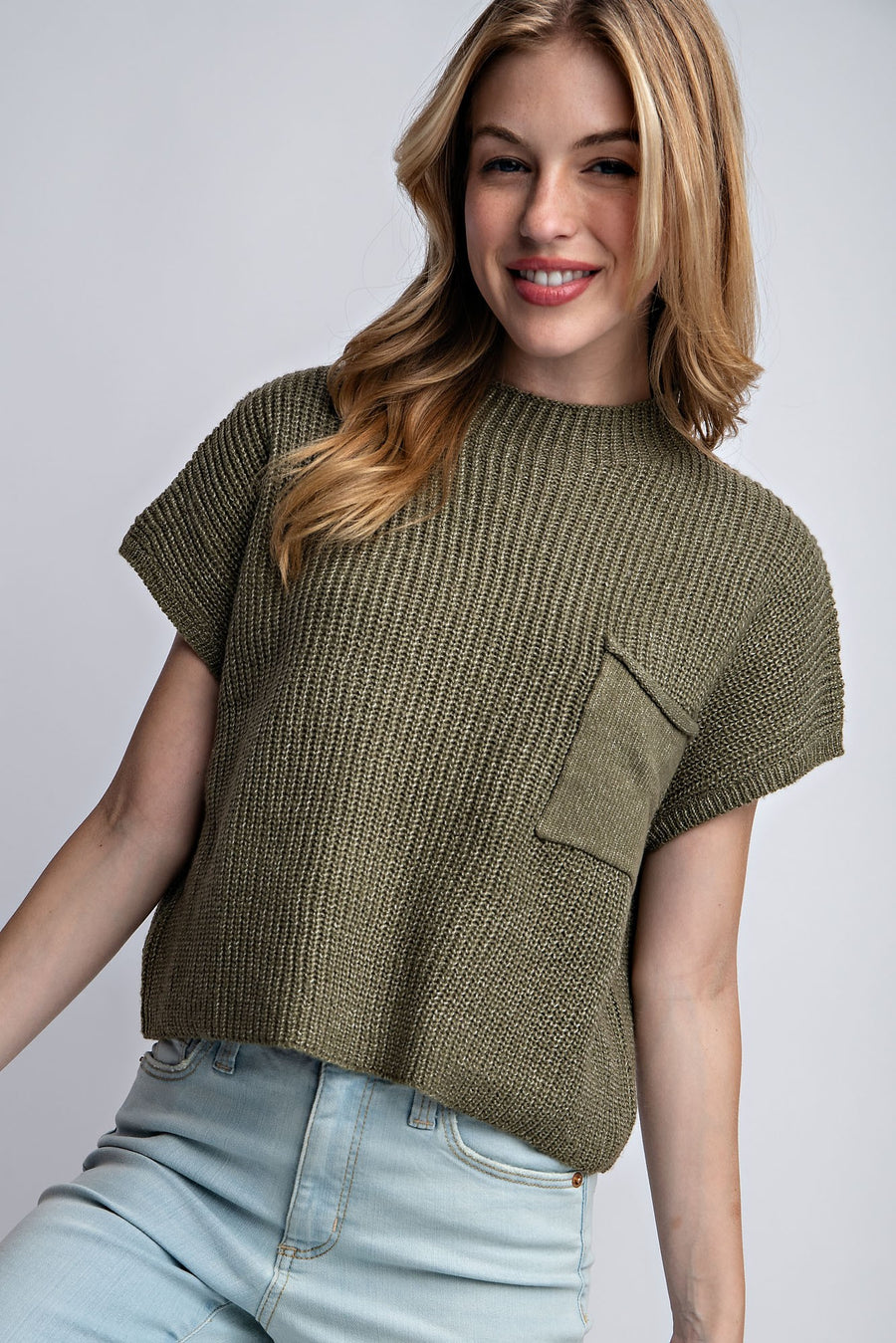 Leah | Drop Shoulder Rib Knit Sweater Top | Olive