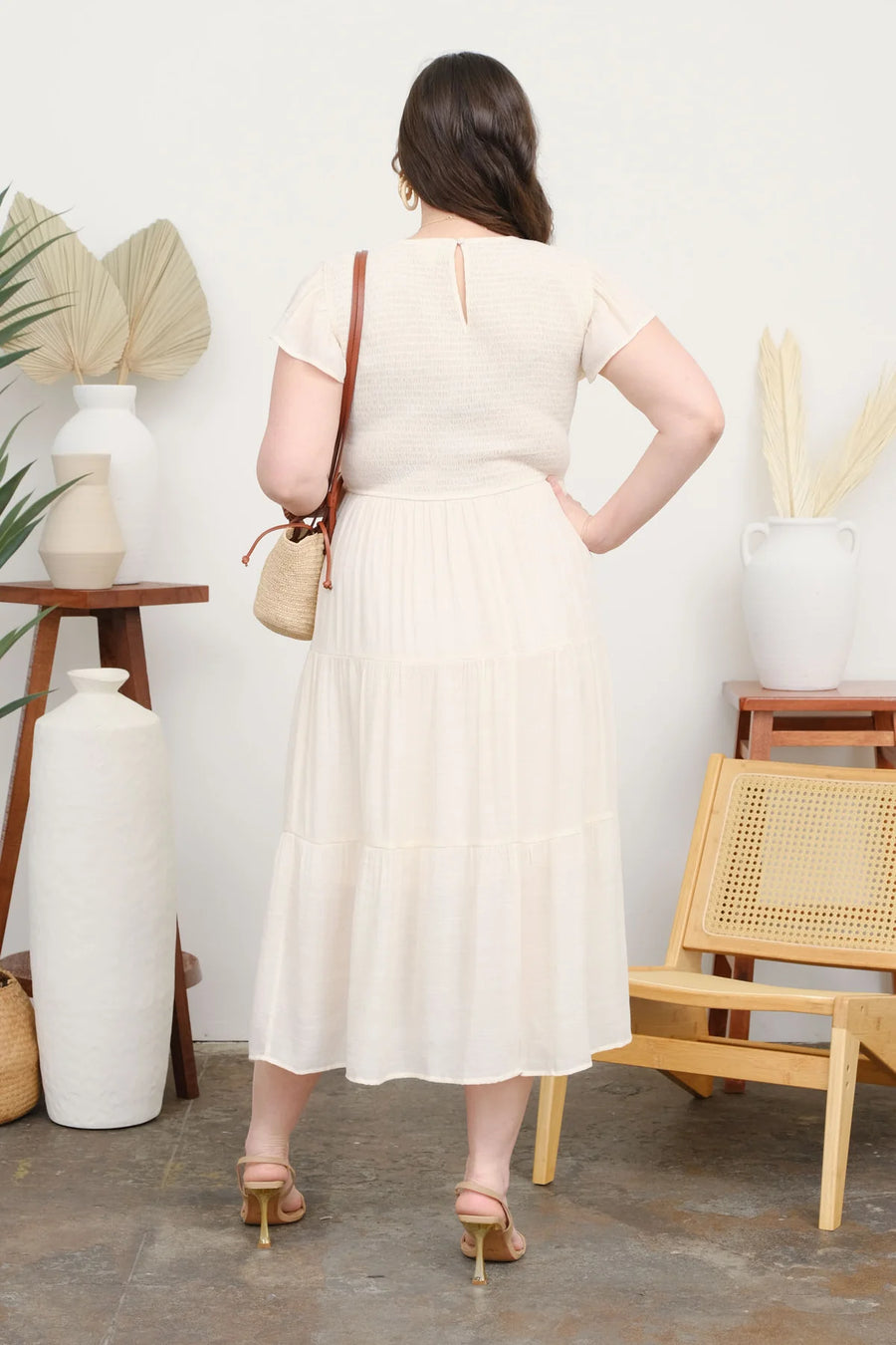 Abigail Smocked Tiered Midi Dress | Champagne