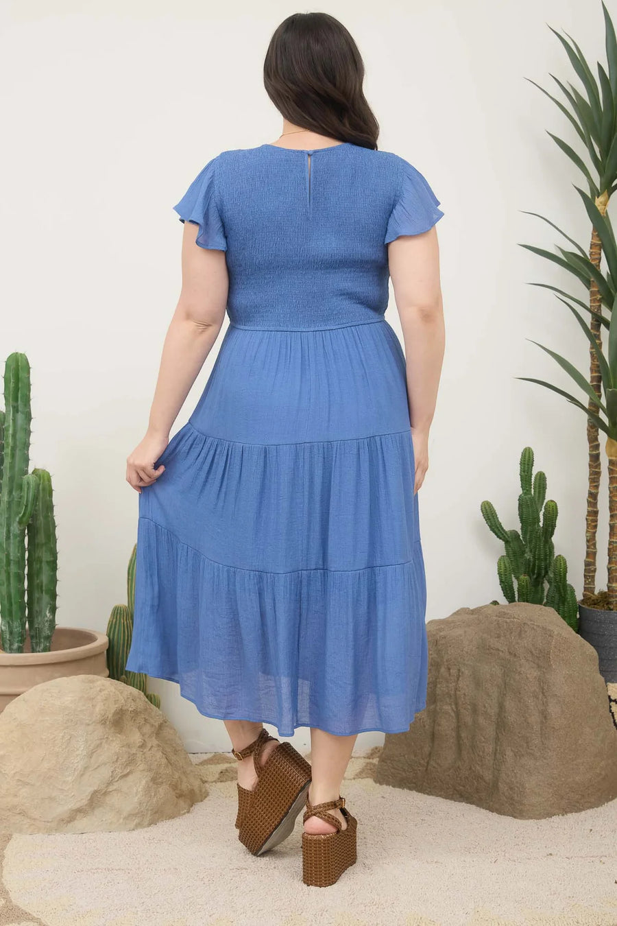Abigail Smocked Tiered Midi Dress | Dusty Blue