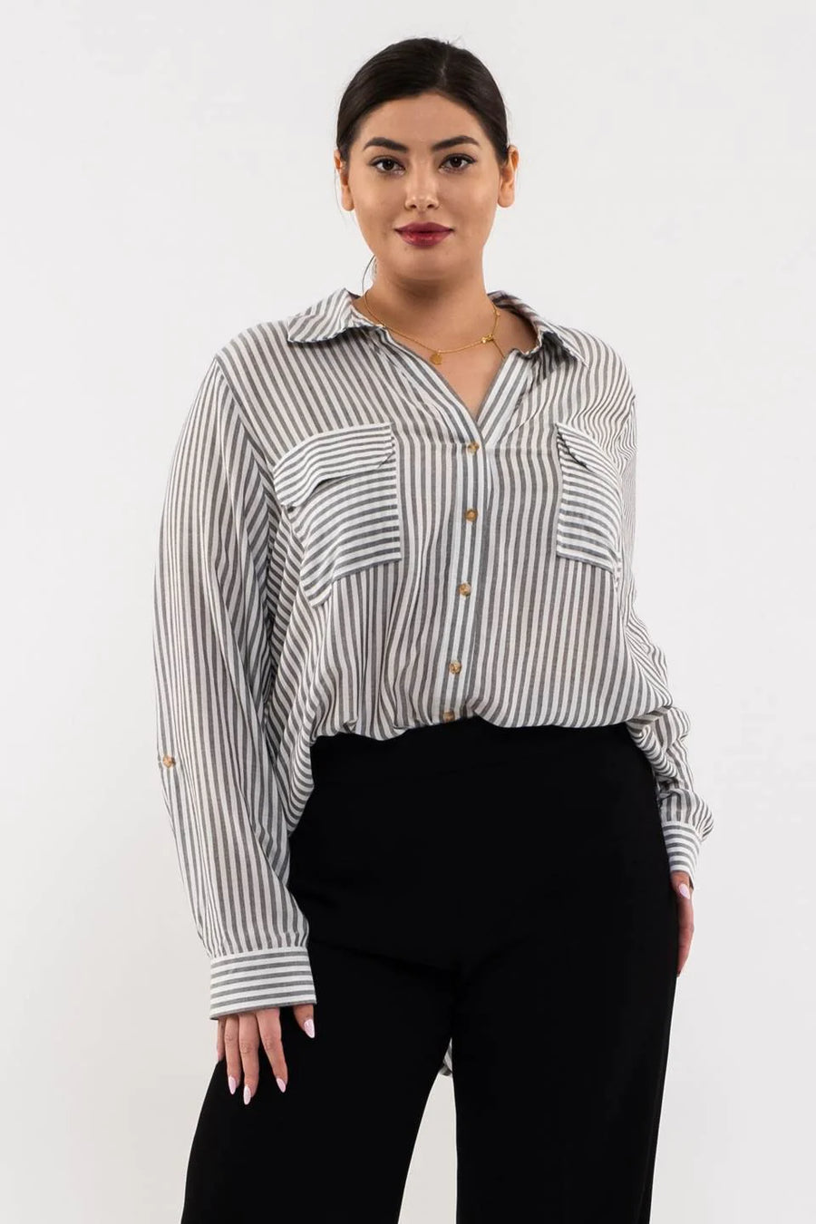 Cassidy Striped Lightweight Woven Top | Black