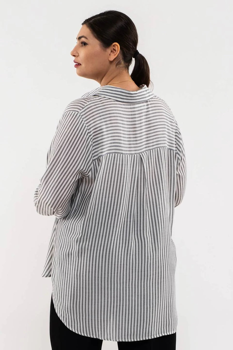 Cassidy Striped Lightweight Woven Top | Black