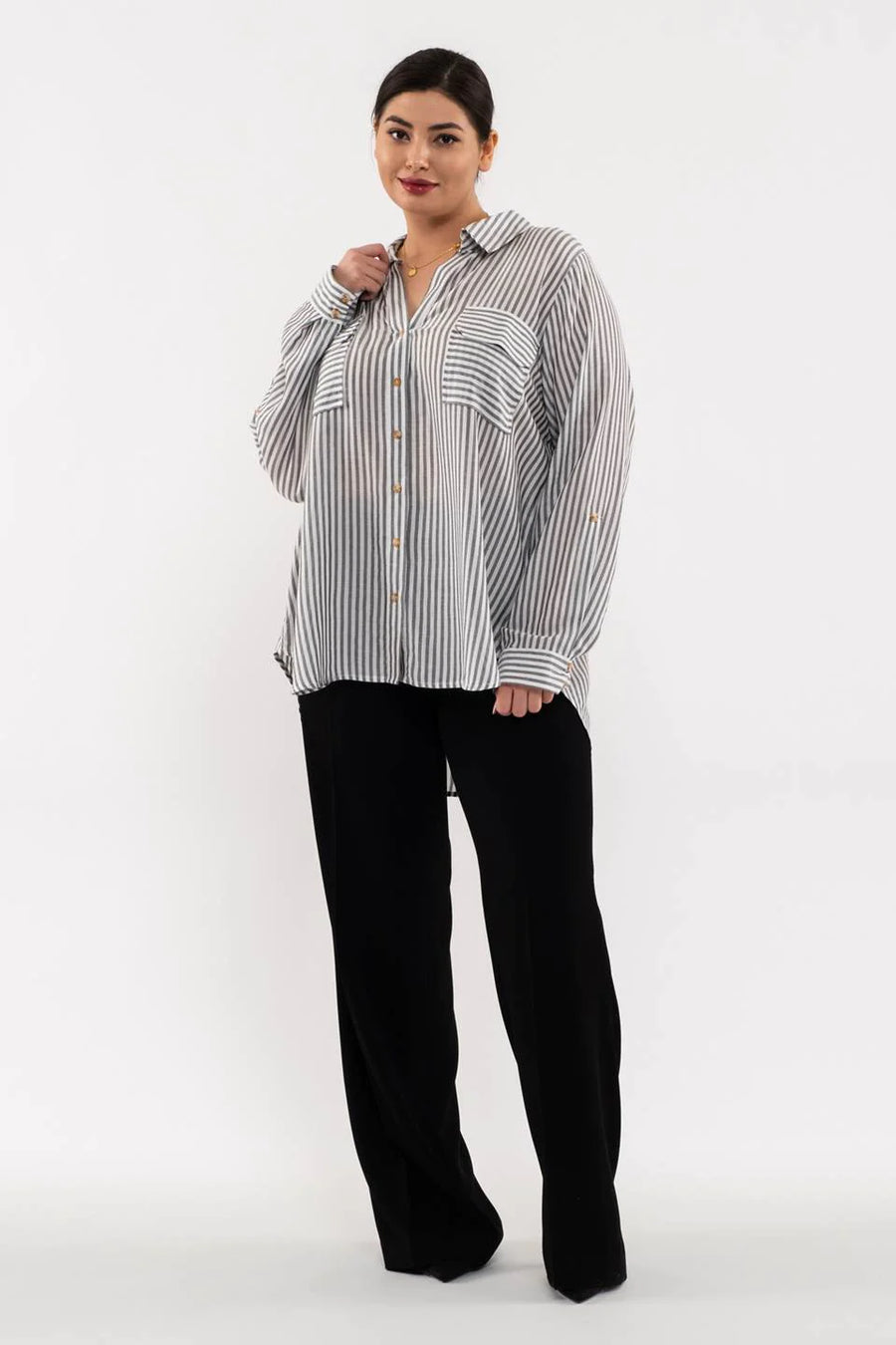 Cassidy Striped Lightweight Woven Top | Black