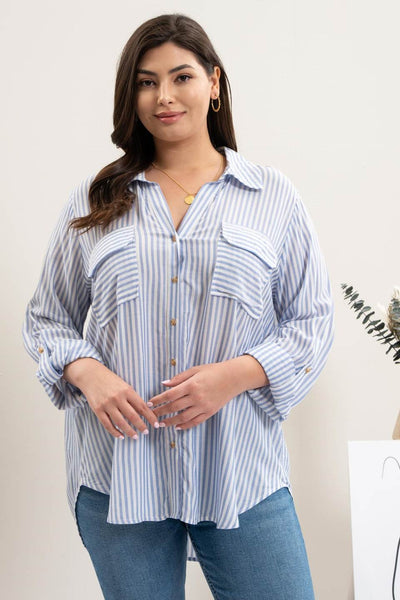 Cassidy Striped Lightweight Woven Top | Blue