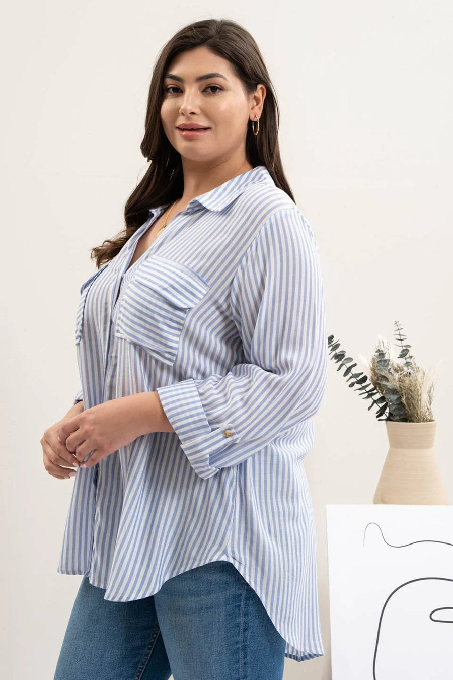 Cassidy Striped Lightweight Woven Top | Blue