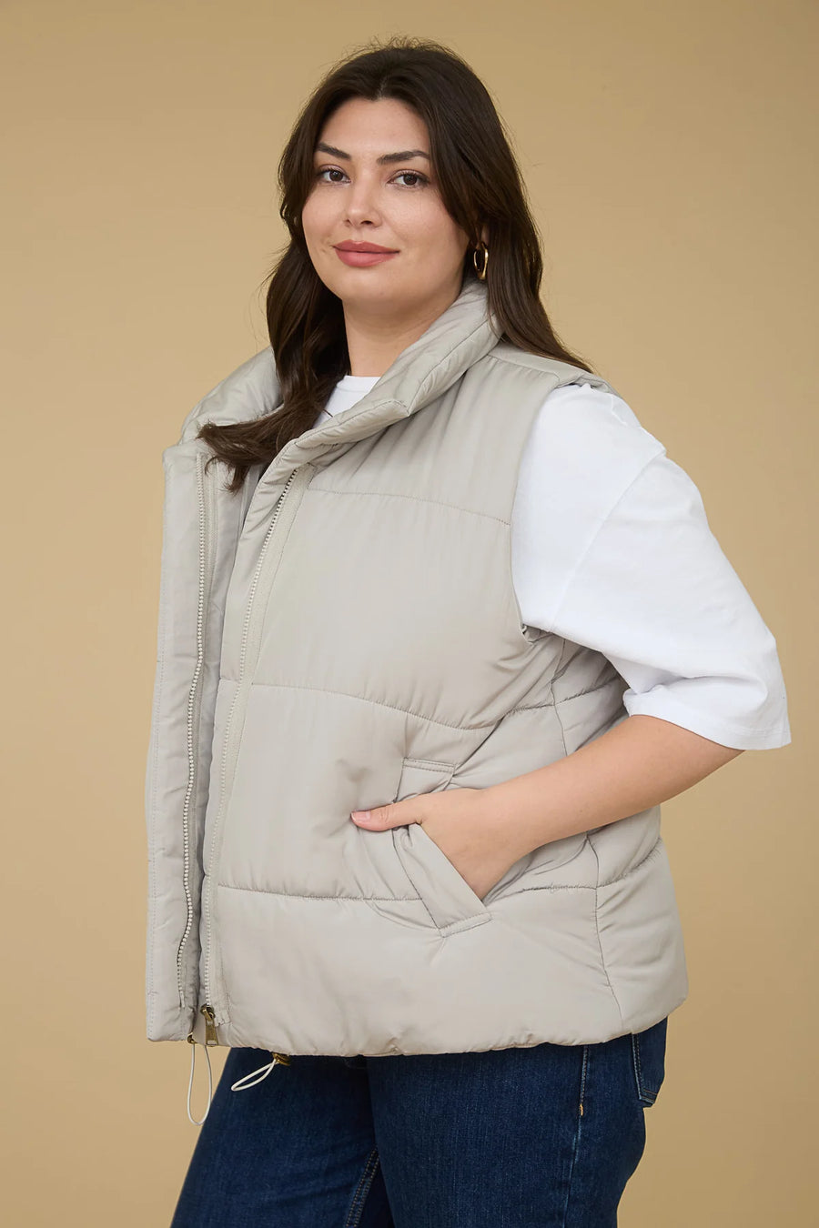 Harbour Mist | Zip Up Puffer Vest | Cement