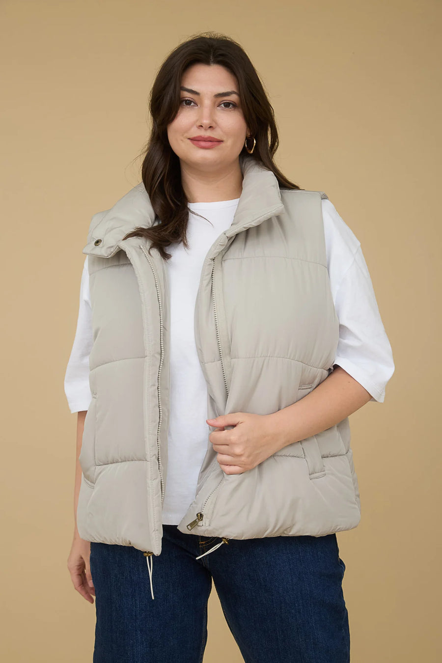 Harbour Mist | Zip Up Puffer Vest | Cement
