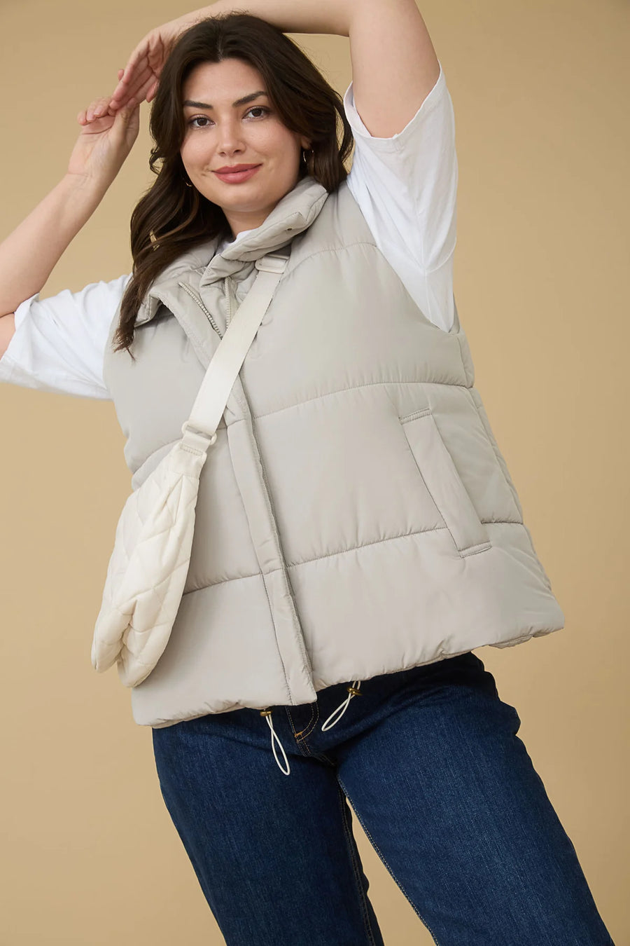 Harbour Mist | Zip Up Puffer Vest | Cement