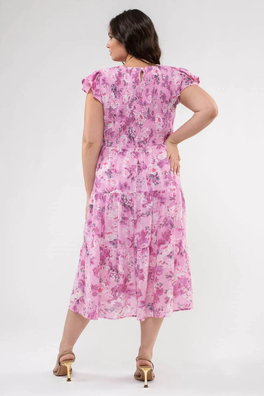 Tabitha Watercolour V-Neck Midi Dress | Pink Multi