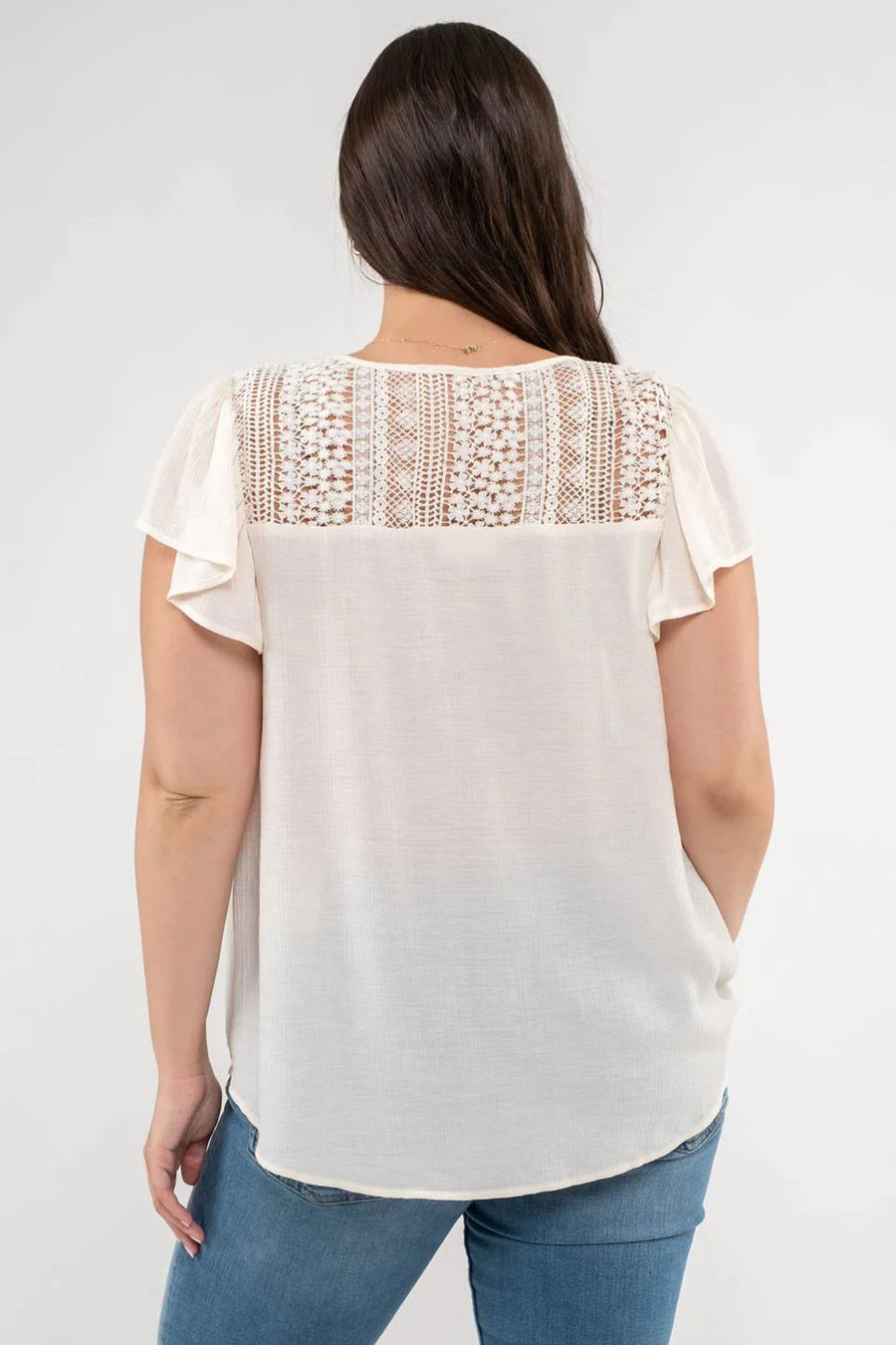 Capri | Eyelet Yoke Ruffle Sleeve Woven Top | Ivory *ONLY SMALL & MEDIUM LEFT* *FINAL SALE*