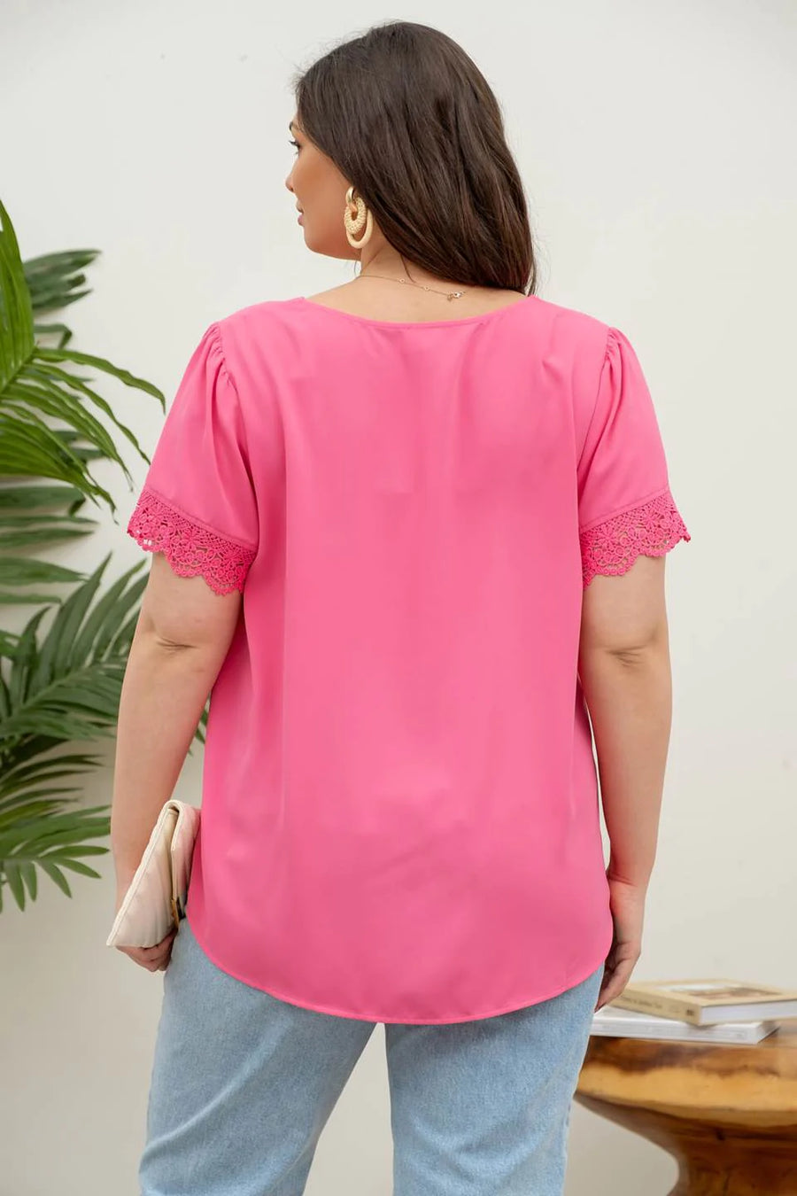 Stella Button Front Lace Sleeve Top | Fuchsia