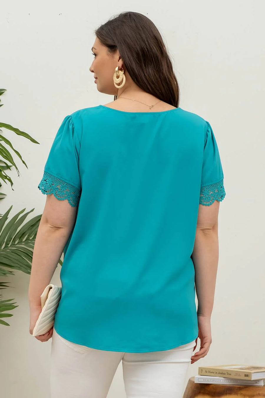 Stella Button Front Lace Sleeve Top | Teal