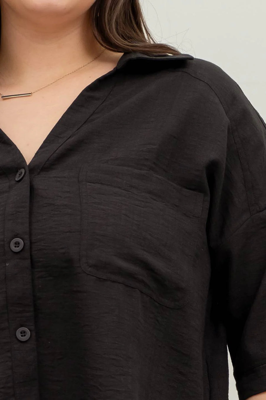 Helen | Gauze-Like Short Sleeve Button Down Shirt | Black