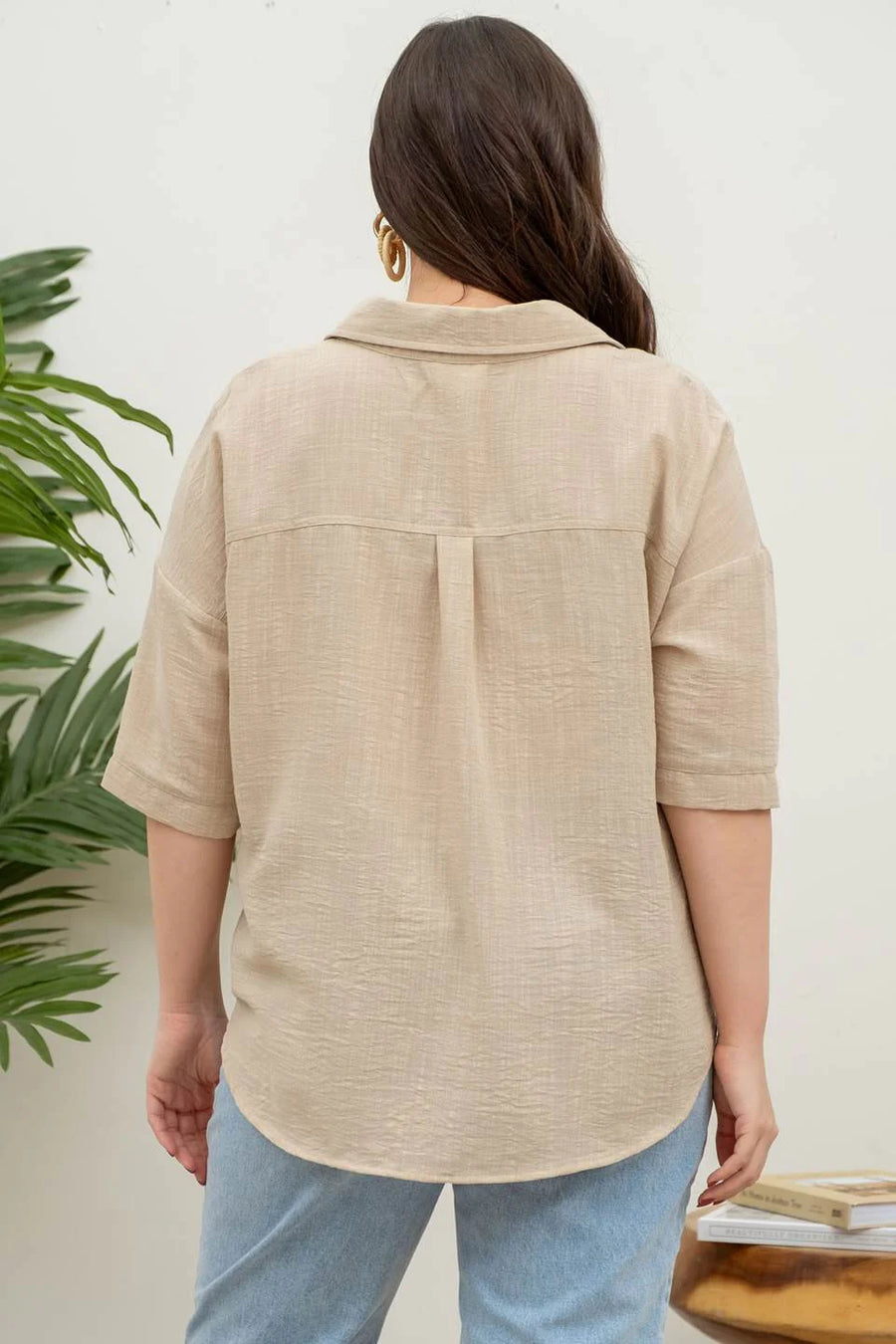 Helen | Gauze-Like Short Sleeve Button Down Shirt | Khaki