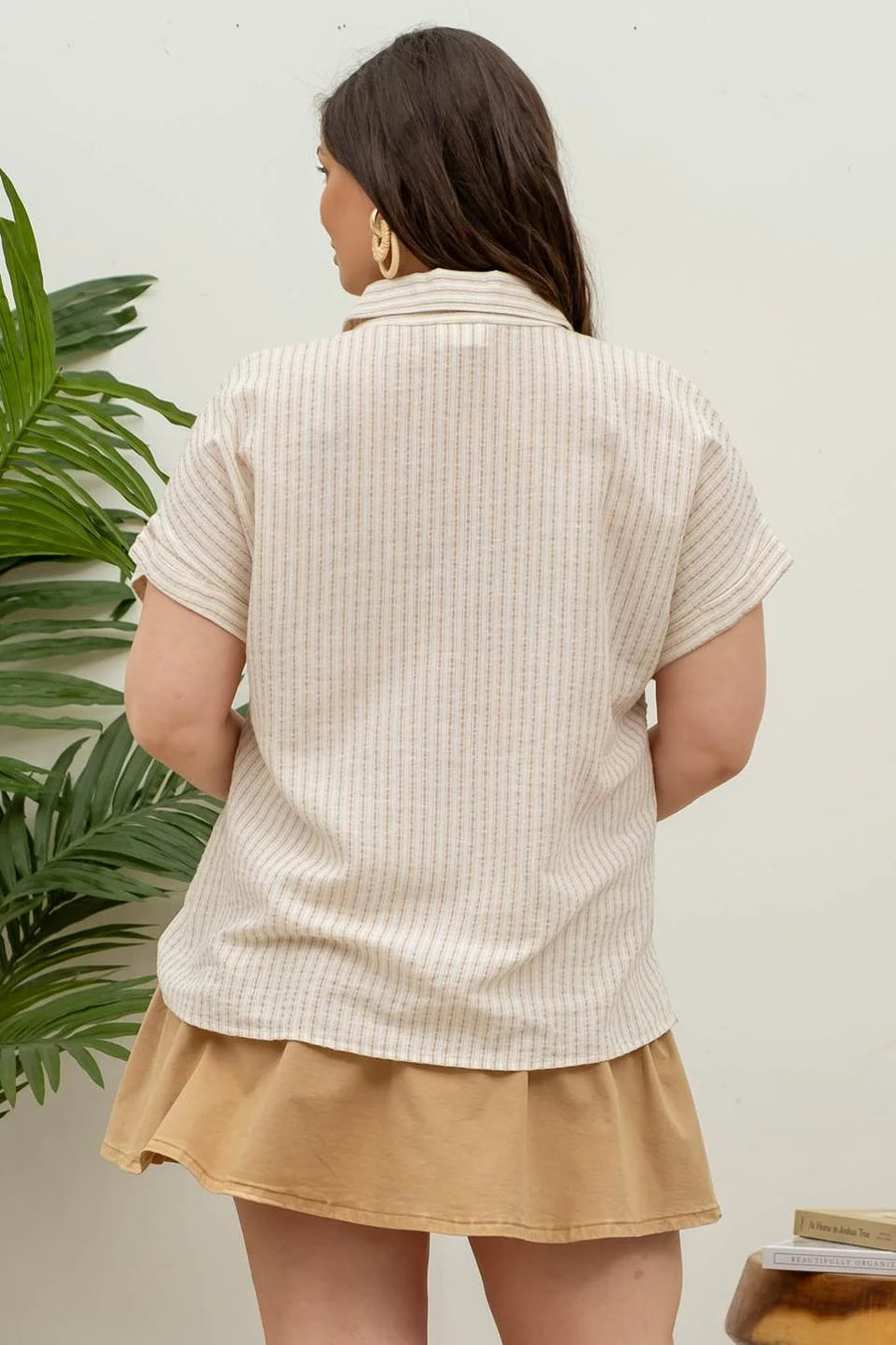 Hannah Short Sleeve Striped Button Up Shirt | Khaki *FINAL SALE*