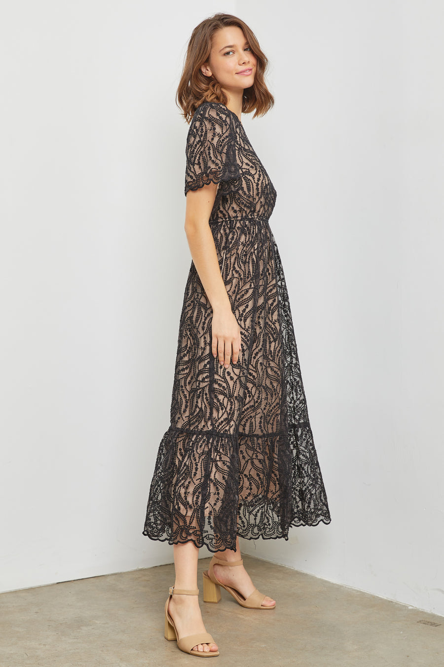 Megan | Embroidered Maxi Dress | Black