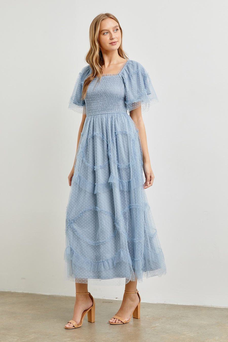 Ella | Long Dress With Ruffled Detail | Dusty Blue