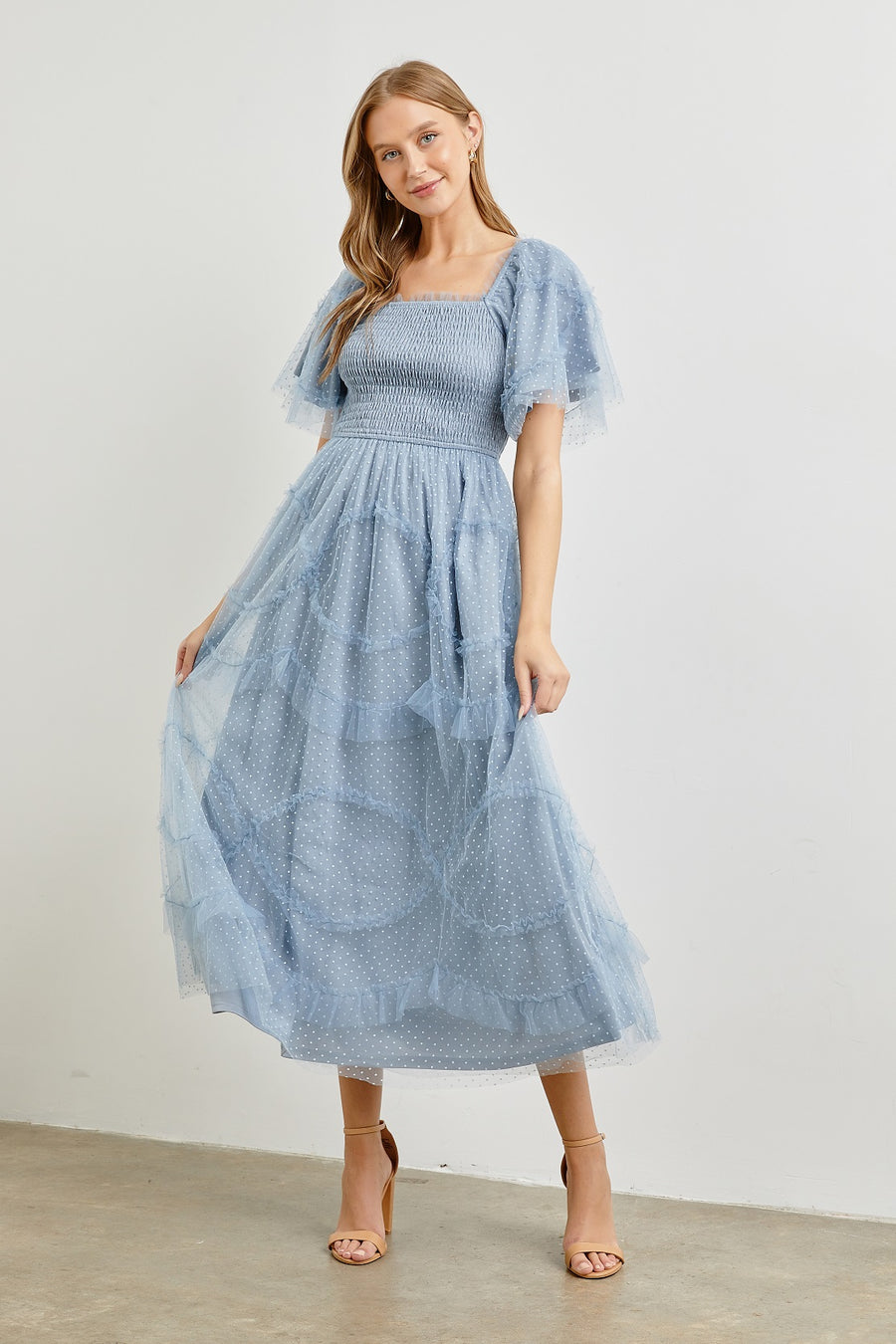 Ella | Long Dress With Ruffled Detail | Dusty Blue