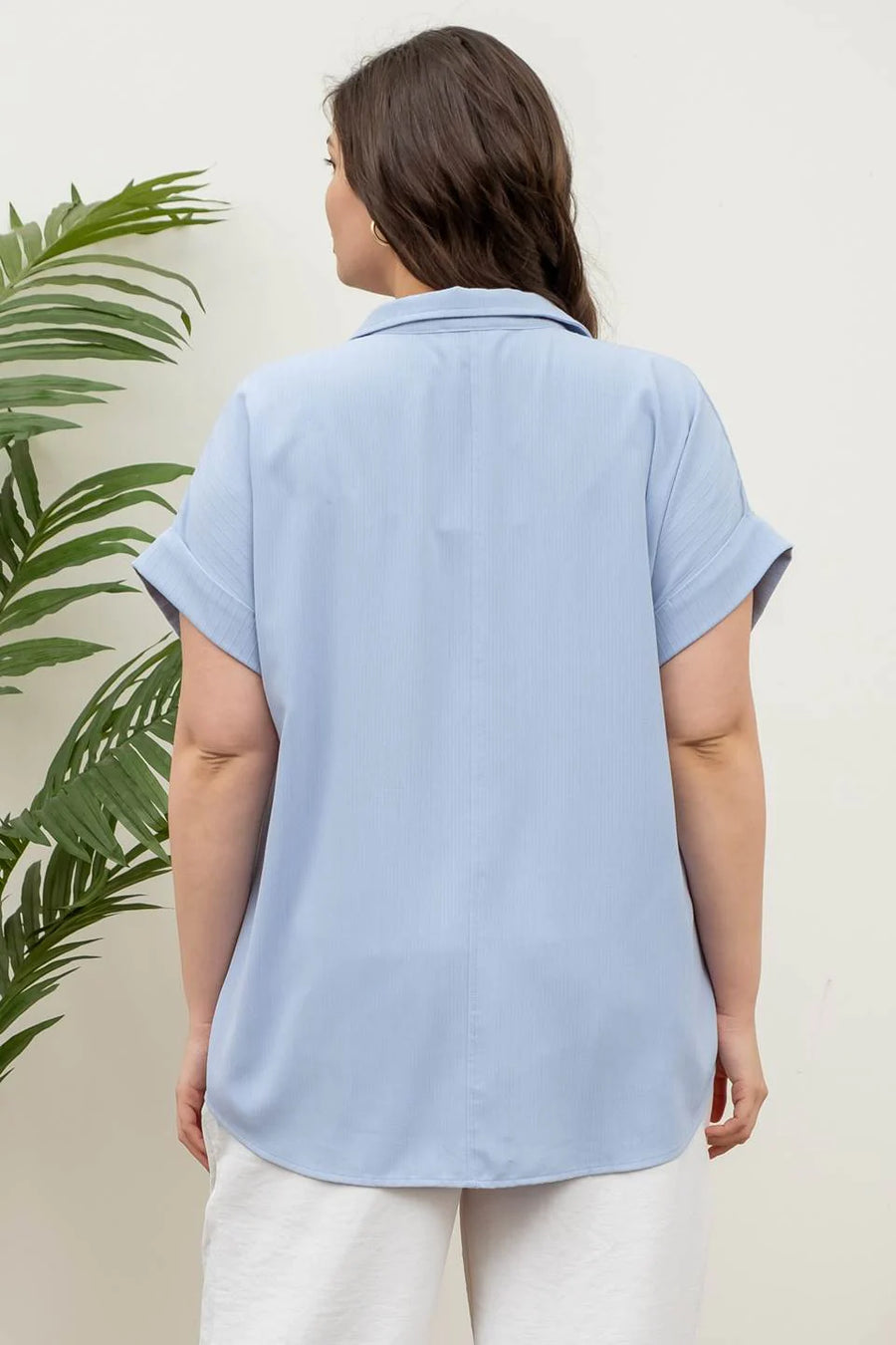 Erin Short Fold Sleeve Button Down Shirt | Blue