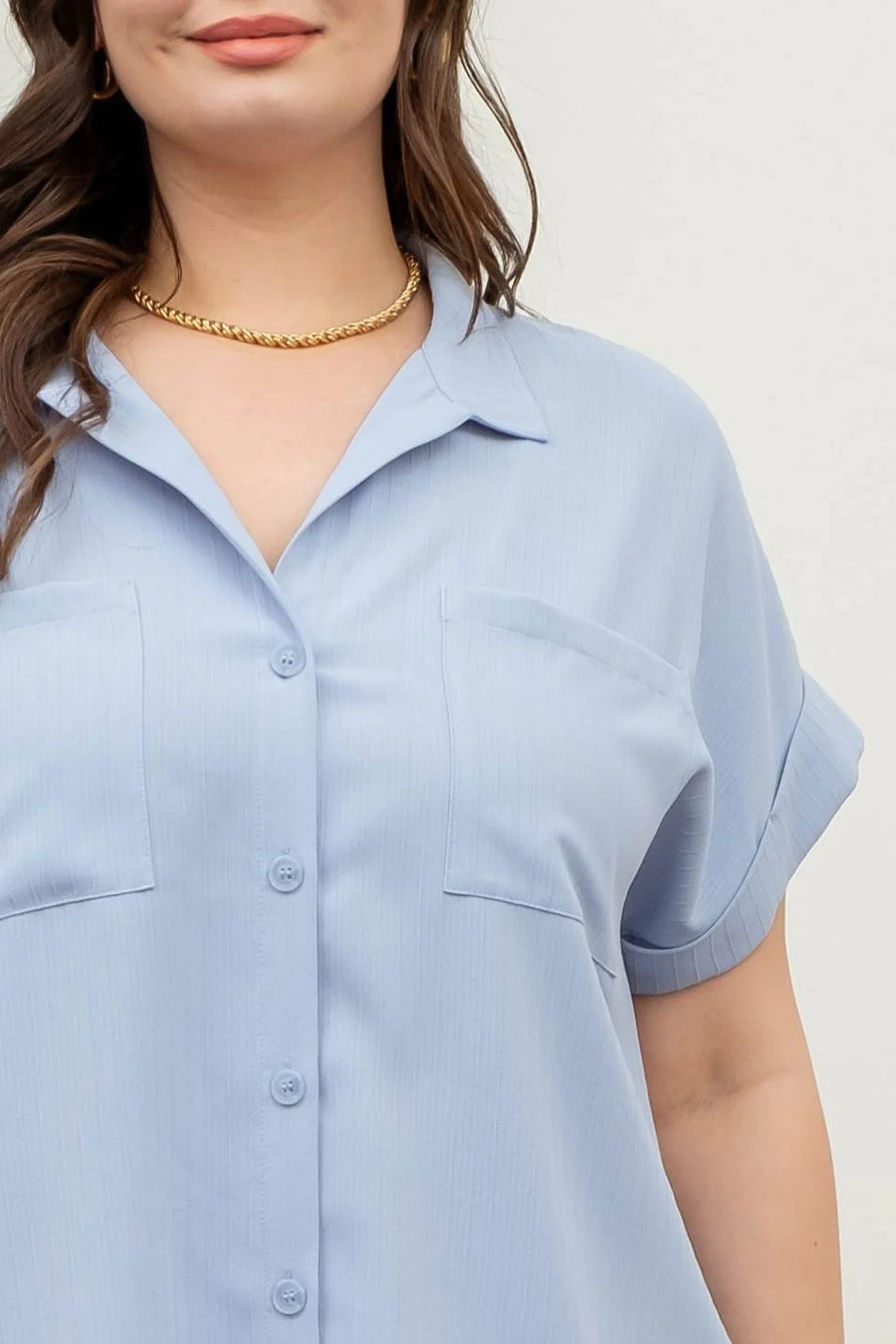 Erin Short Fold Sleeve Button Down Shirt | Blue