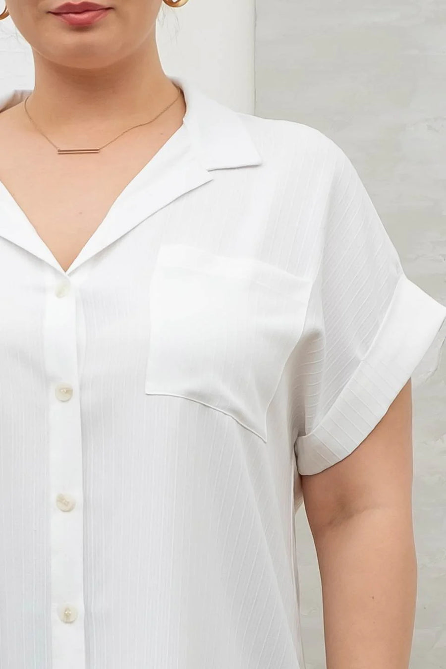 Erin Short Fold Sleeve Button Down Shirt | White