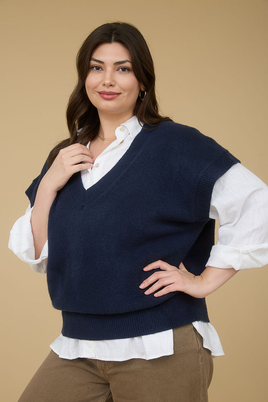 Harvest Moon | V Neck Short Sleeve Knit Pullover Sweater | Navy